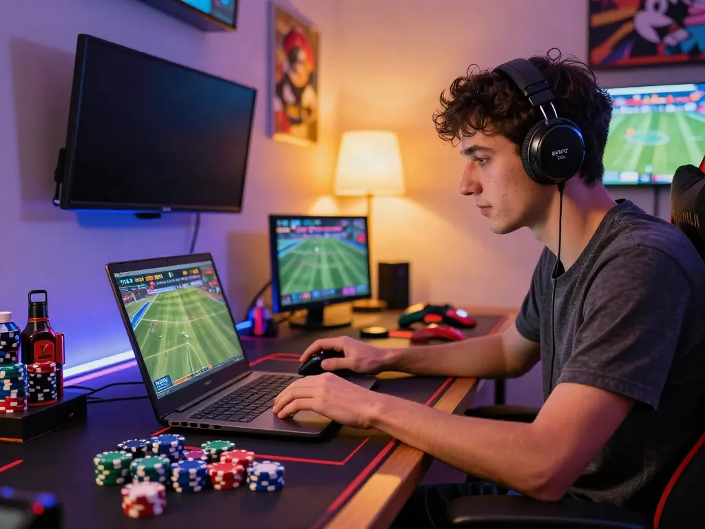 Immersive gaming experience at DA88 with vibrant atmosphere, user engaged in online casino games.