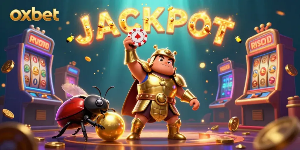 Experience the excitement of Oxbet with an epic 3D scene showcasing jackpot winnings.