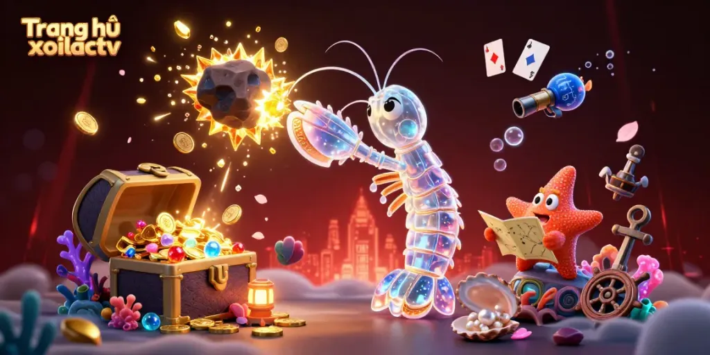 Experience the excitement of Trang chủ xoilactv with a galactic samurai shrimp battling in a dynamic casino scene filled with treasure and action.