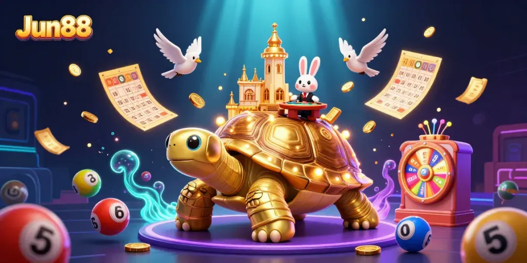 Experience exciting gameplay at Jun88 with golden tortoise casino and dynamic animated elements.