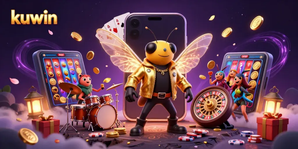 Experience the thrilling gambling world with kuwin, featuring cartoon characters and vibrant gaming elements.