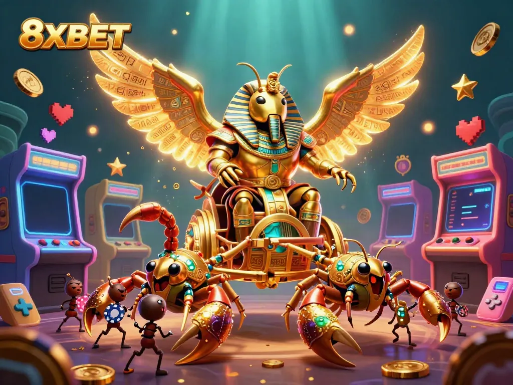 Experience the excitement of 8XBET with captivating casino game elements and dynamic characters.