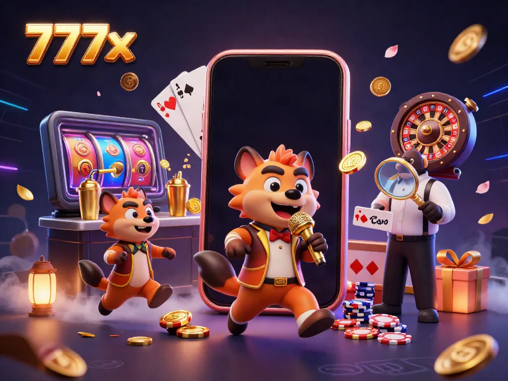 Hyenas host a lively casino scene at 777x, showcasing fun gaming elements and vibrant atmosphere
