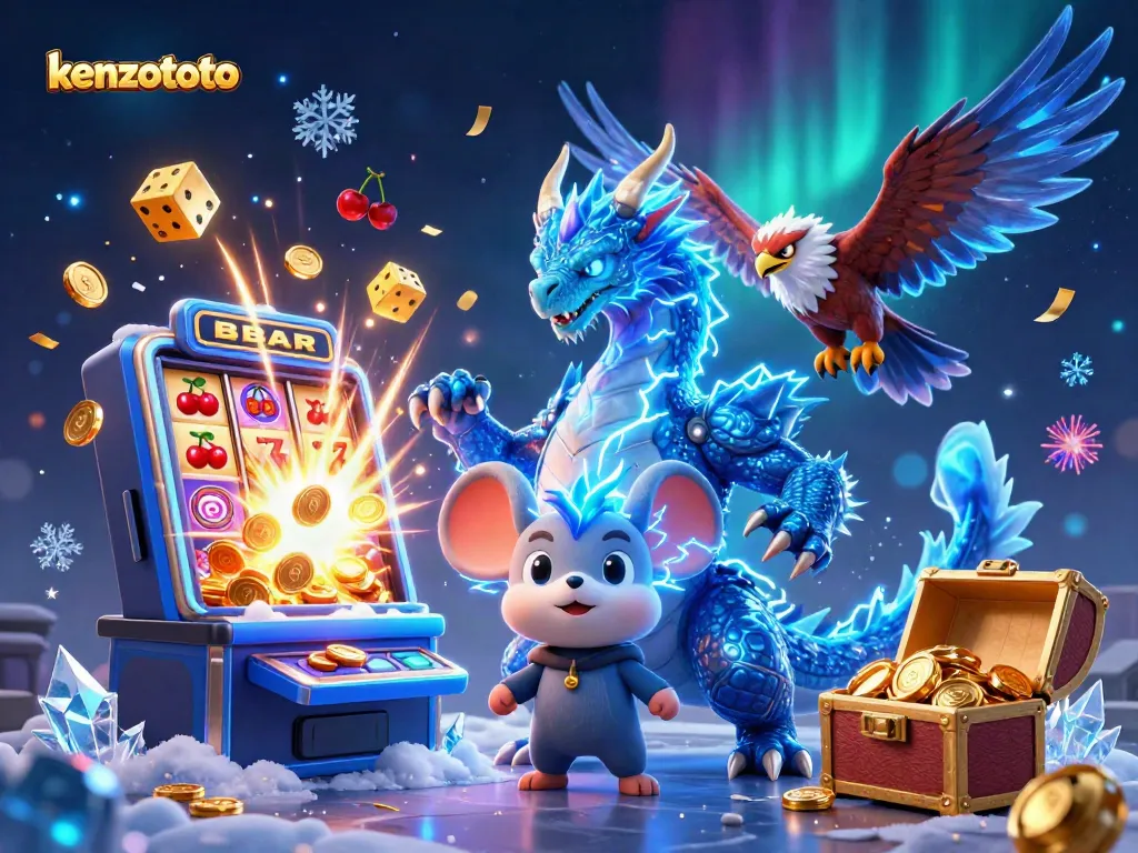 Experience the thrill of kenzototo with an exciting slot machine jackpot bursting with coins and colorful symbols.
