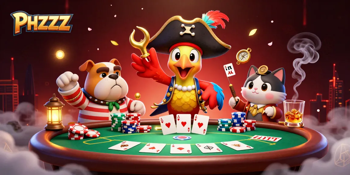 Experience the thrill of PHZZZ at a vibrant poker table with 3D pirate and companion characters