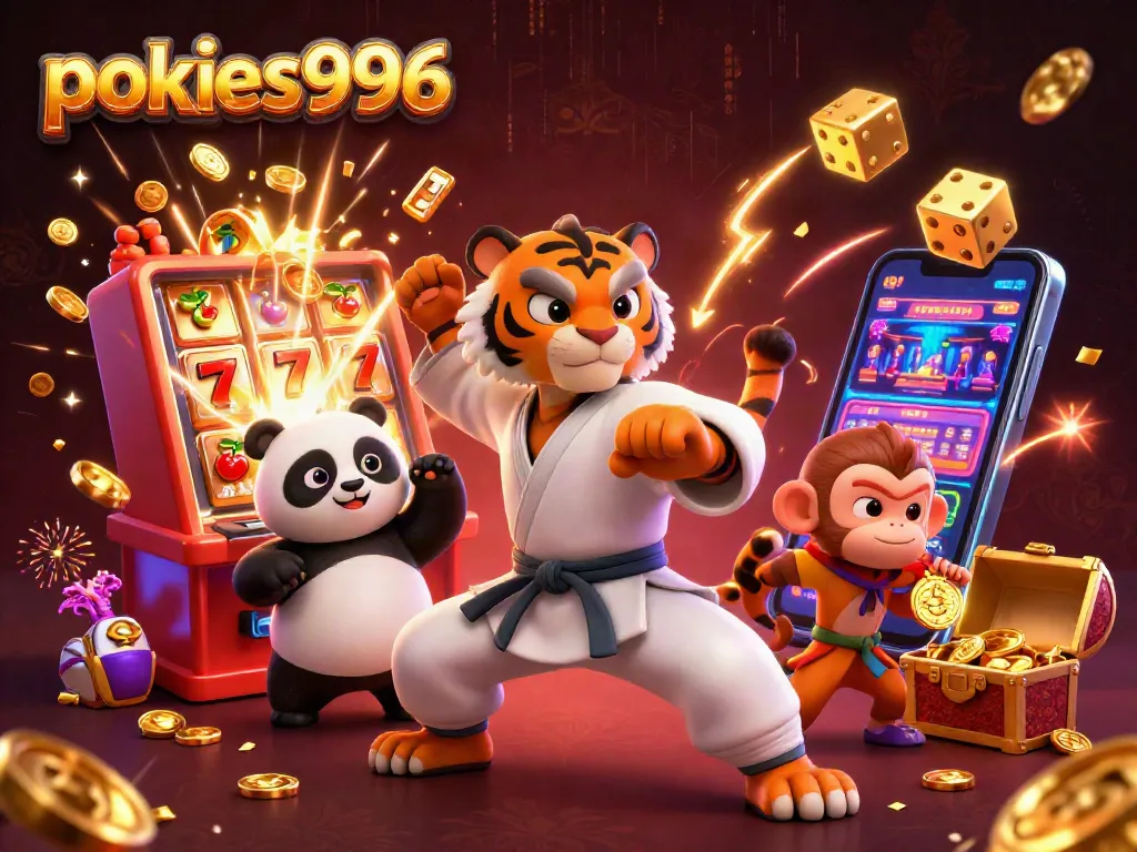 Engage with pokies996 through a vibrant 3D scene filled with slot machines and casino excitement.