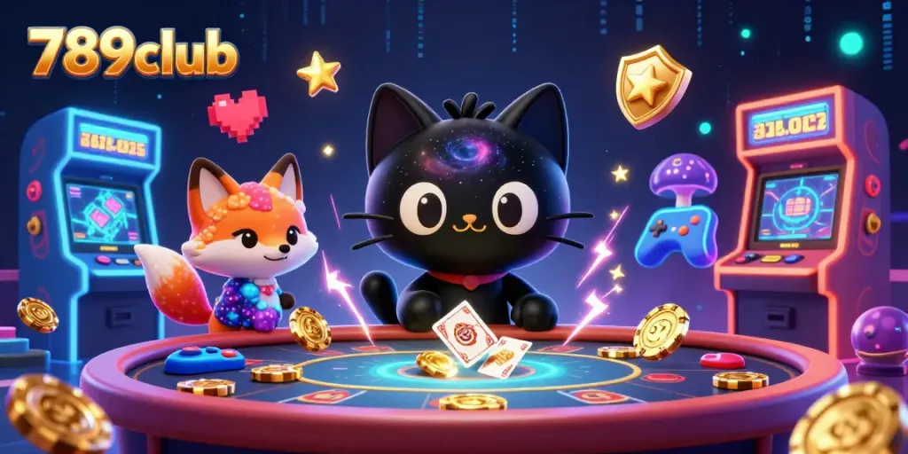Engage with the 789club cosmic casino illustration featuring a black hole cat and nebula fox.
