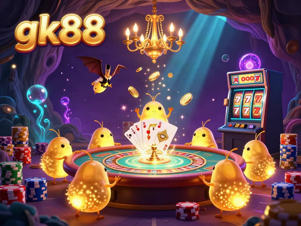 Illuminate your gaming experience with gk88's vibrant cave casino, featuring bioluminescent glowworms and exciting game elements.
