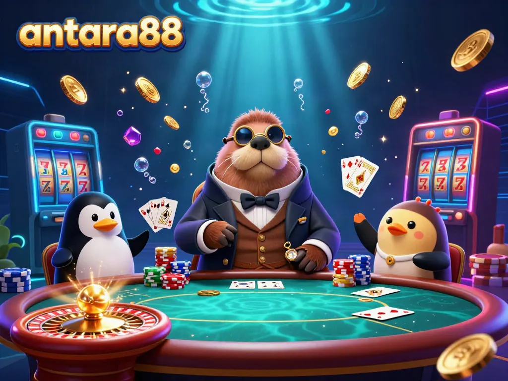 Experience the thrill of gaming at antara88 with a vibrant underwater scene featuring characters and casino elements.