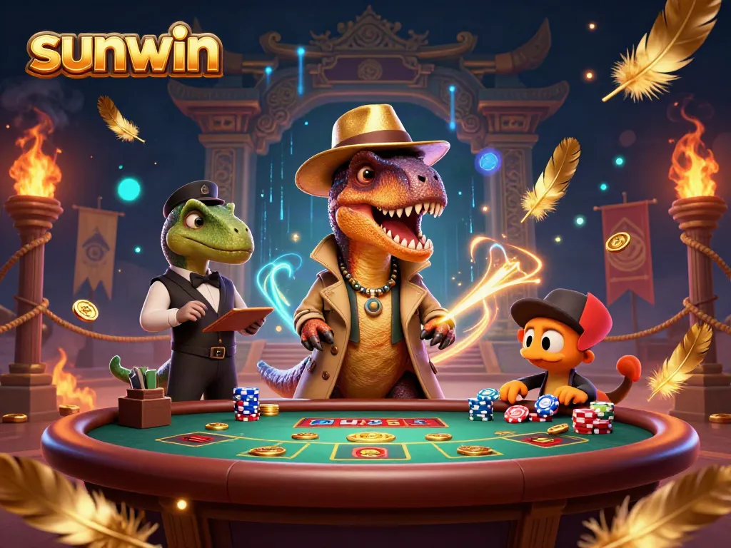 Engage in thrilling gaming action with sunwin at blackjack featuring whimsical dinosaur characters.