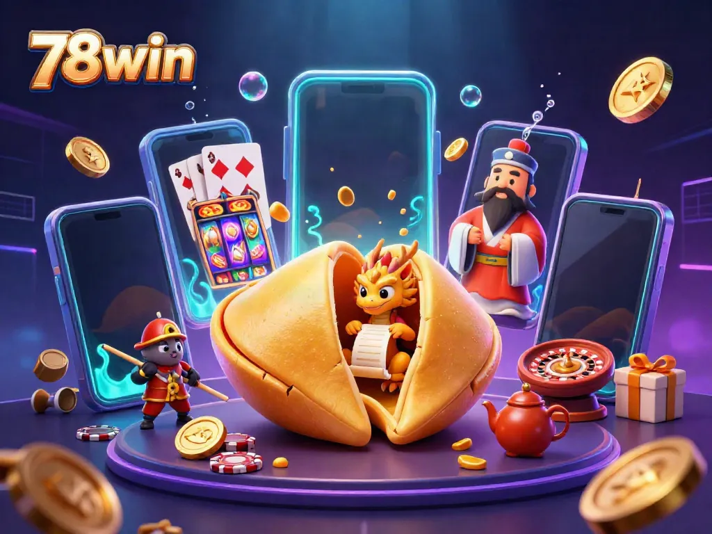 Engage in thrilling moments with 78win as a tiny wise dragon navigates a sea of riches in a vibrant casino scene.