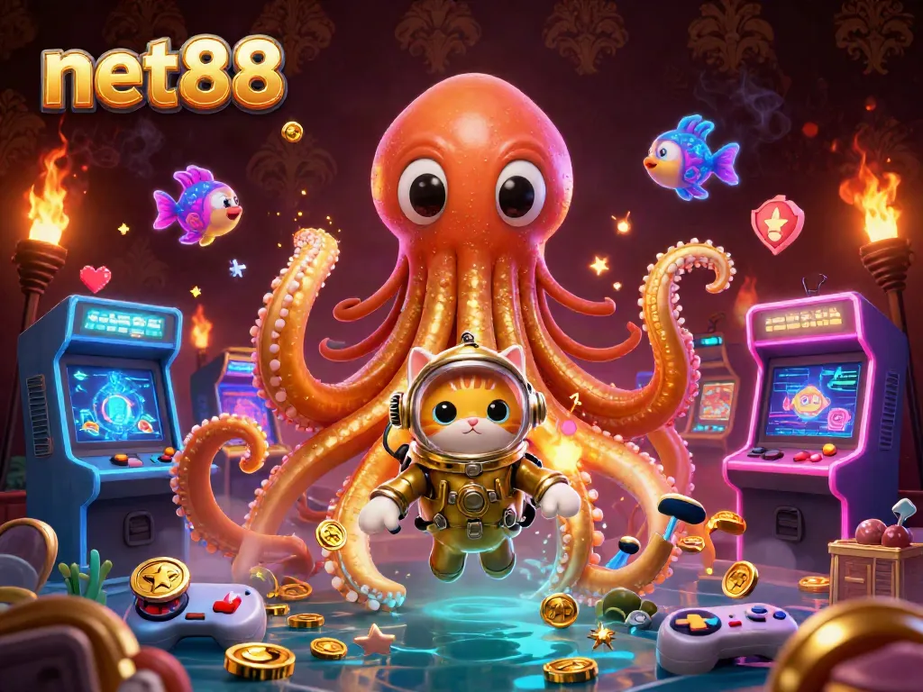 Engage in thrilling gameplay with net88 as a colossal kraken and diving cat explore treasures!