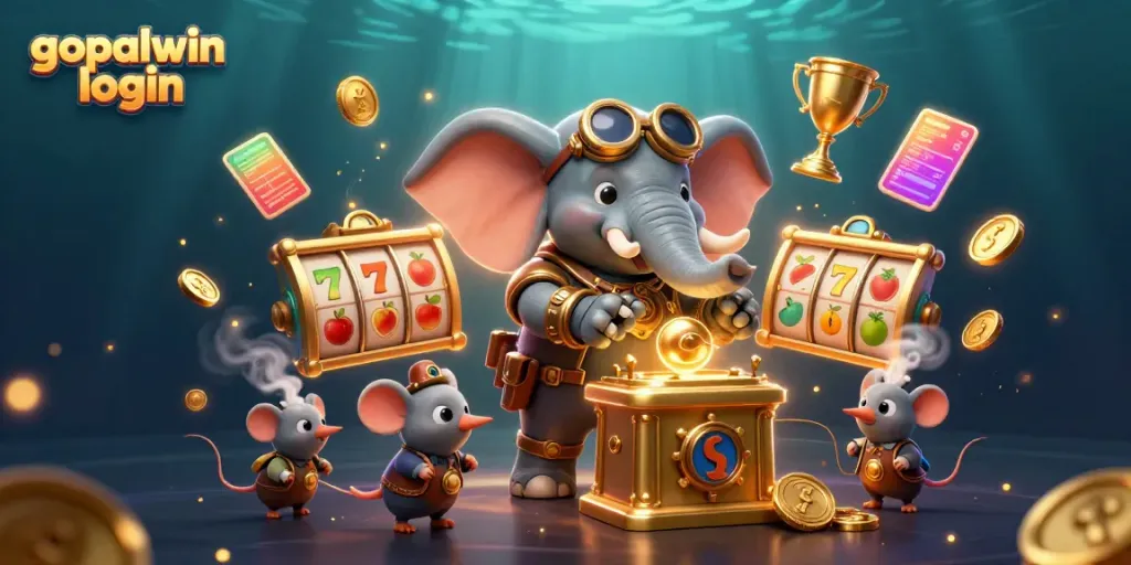 Experience thrilling gopalwin login with a whimsical elephant engineer in a vibrant casino scene.