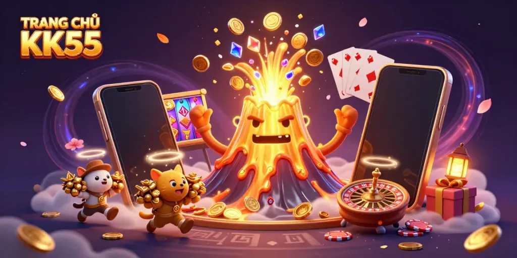Experience TRANG CHỦ KK55 as a magical eruption of coins and riches, celebrating online gaming thrills.