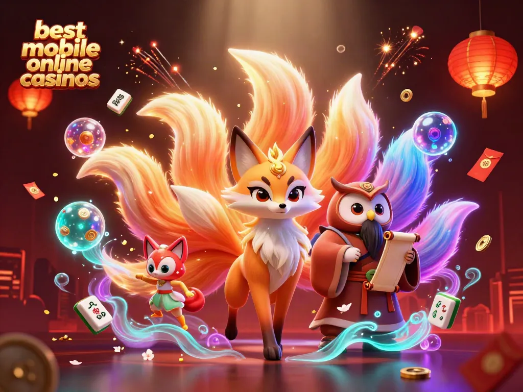 Experience the thrill of the best mobile online casinos with a vibrant, magical scene featuring animated gaming elements.