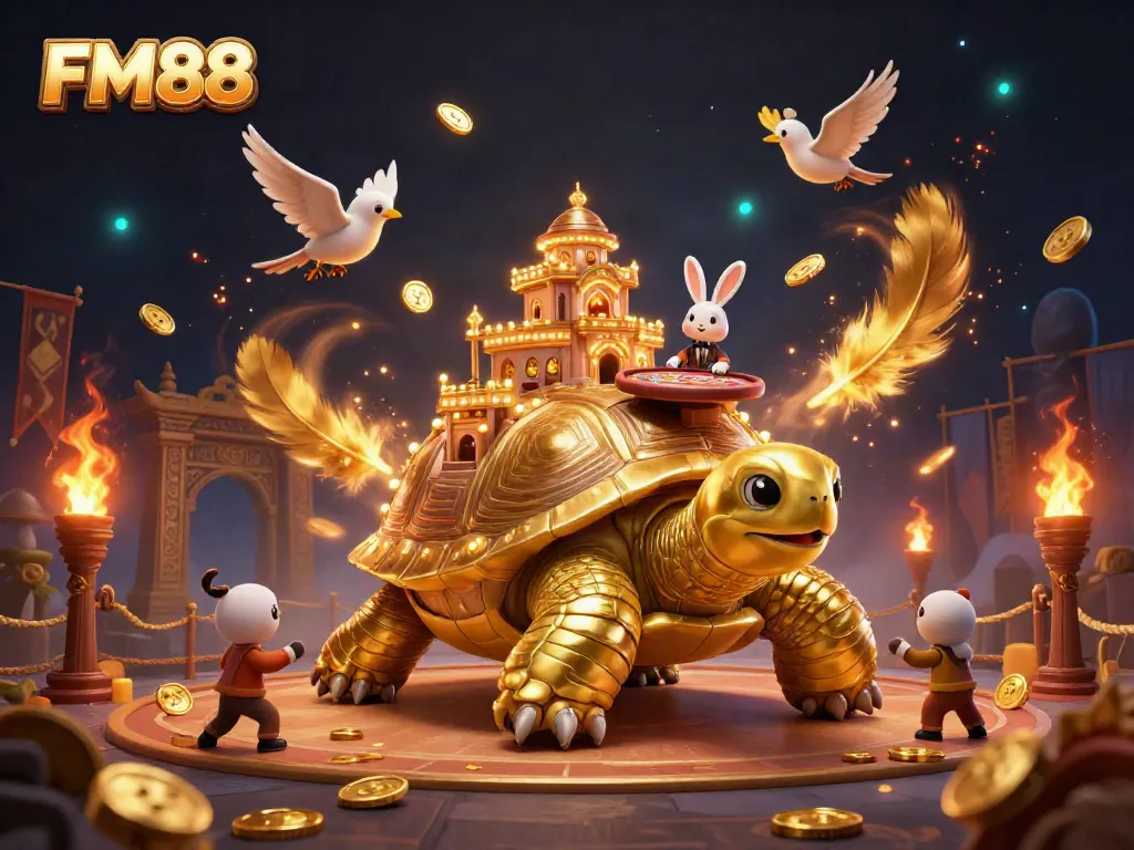 Experience thrilling bets at FM88 with a golden tortoise casino and rabbit dealer.