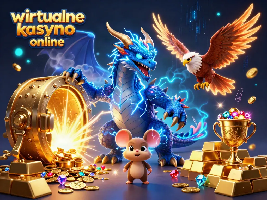 Experience excitement in wirtualne kasyno online with vibrant 3D characters, treasures, and casino elements.