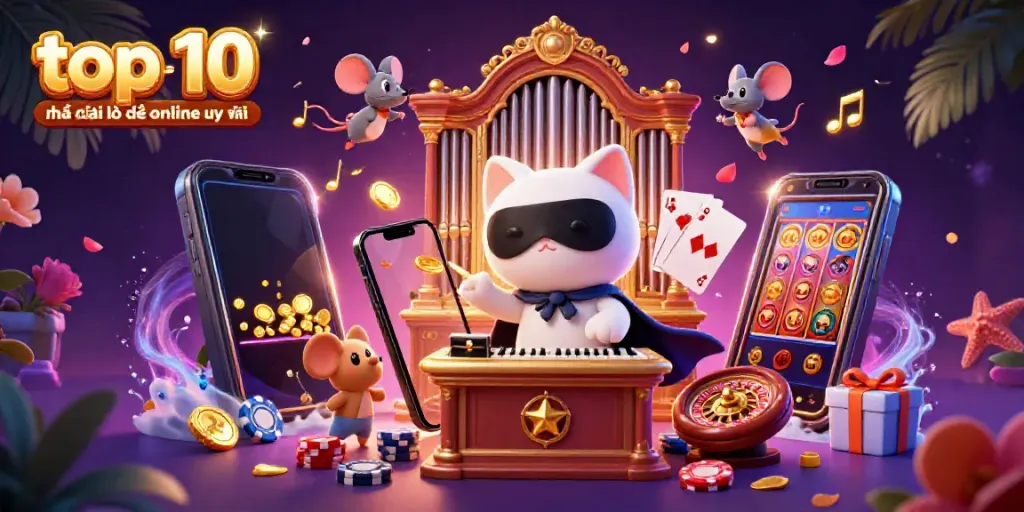 Engage with top 10 nhà cái lô đề online uy tín through vibrant casino-themed illustration