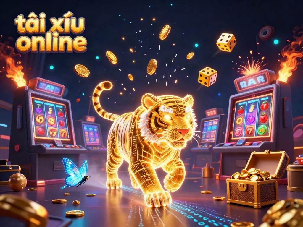 Experience thrilling tài xỉu online at a vibrant digital casino featuring a golden tiger and jackpot elements.