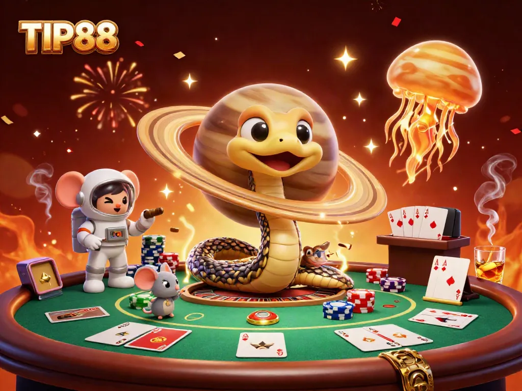 Experience the vibrant world of TIP88 with tiny astronaut mice betting on a cosmic roulette wheel.
