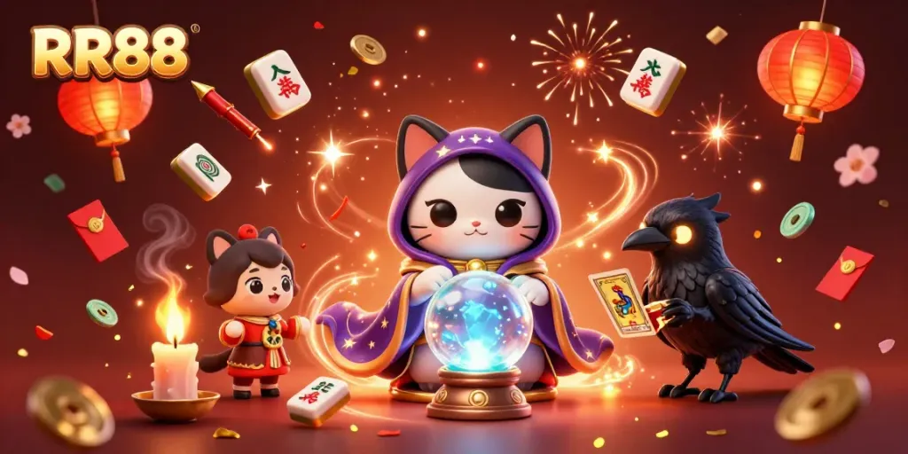 Win big at RR88 with the mystic cat and raven navigating a world of exciting gambling elements.