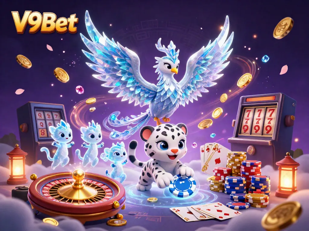 Experience immersive gaming at V9Bet with vibrant characters and casino elements