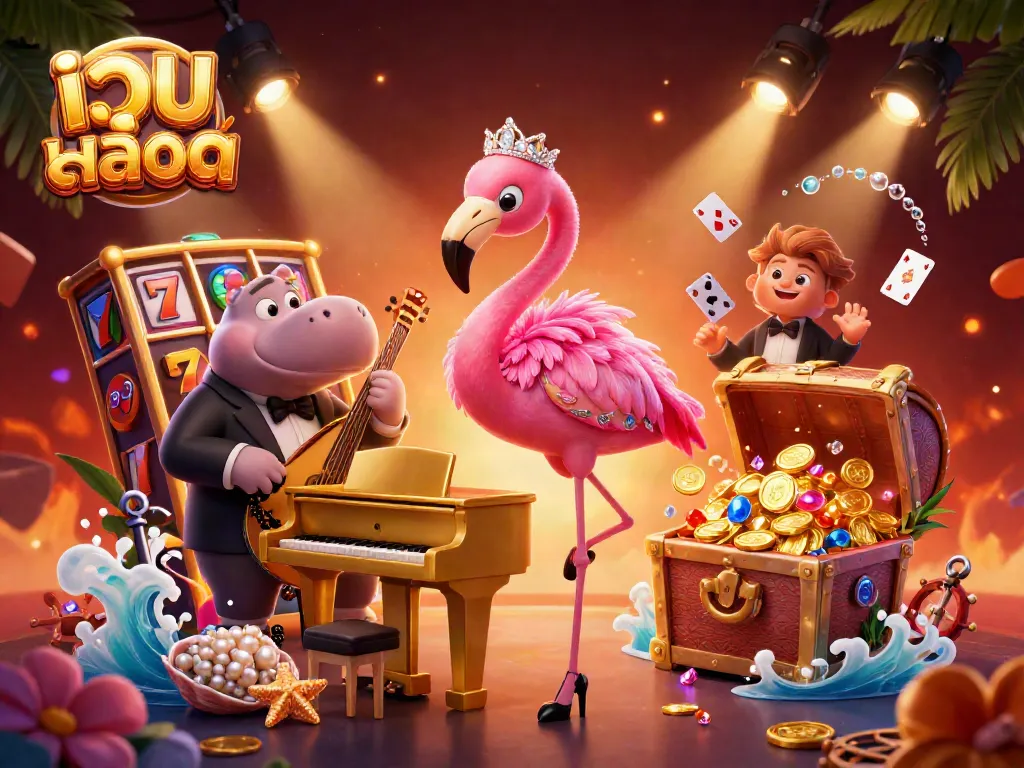 Experience exciting เว็บสล็อต action with vibrant characters and dynamic casino elements in this stunning illustration.