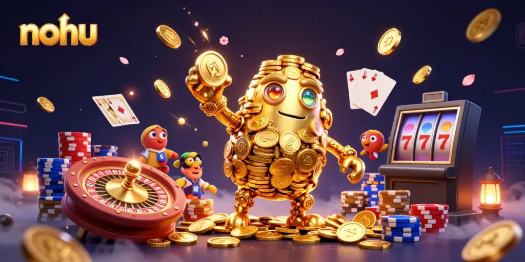 Experience thrilling jackpots with nohu as golden coins and exciting game elements fill the scene.