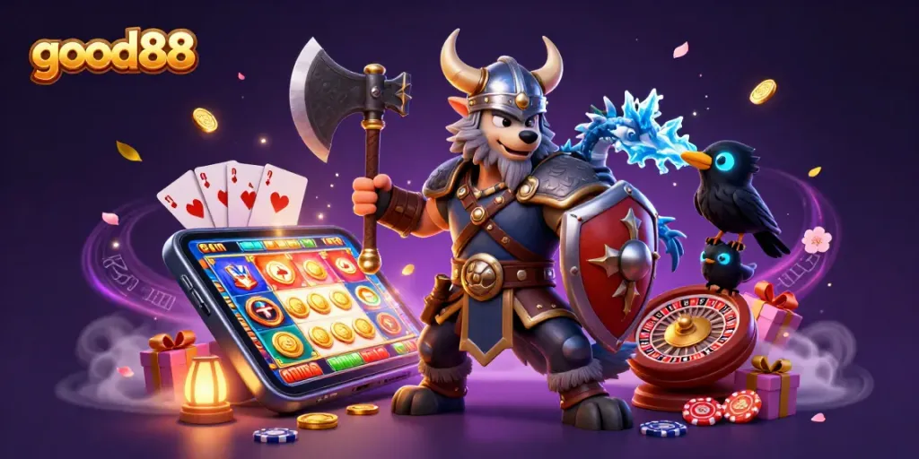 Experience the thrill of good88 with vibrant casino elements and captivating characters at play.