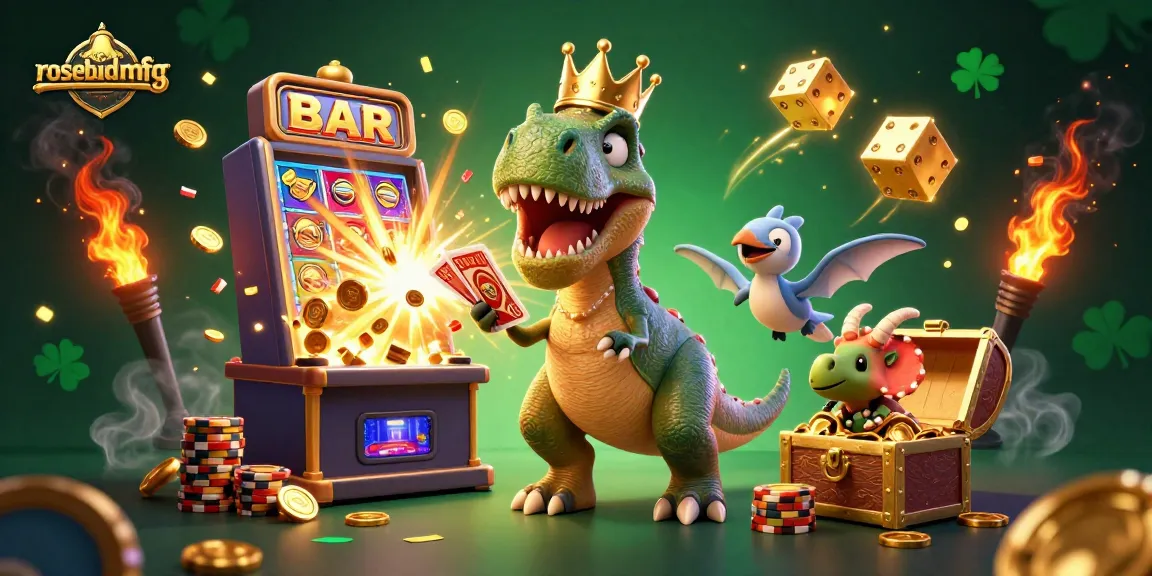 Experience fun with rosebudmfg as a dinosaur-themed slot game gets animated with playful characters.