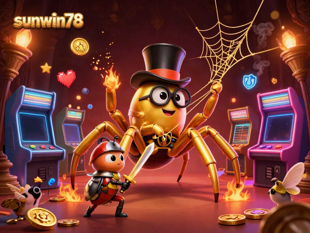 Experience the vibrant thrill of sunwin78 casino gaming with golden elements and animated characters.
