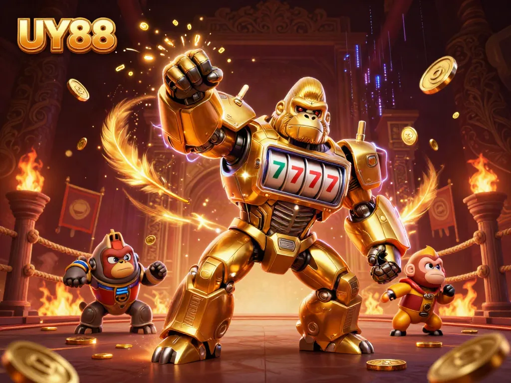 Engage with UY88 online gaming features showcased in a vibrant 3D illustration.