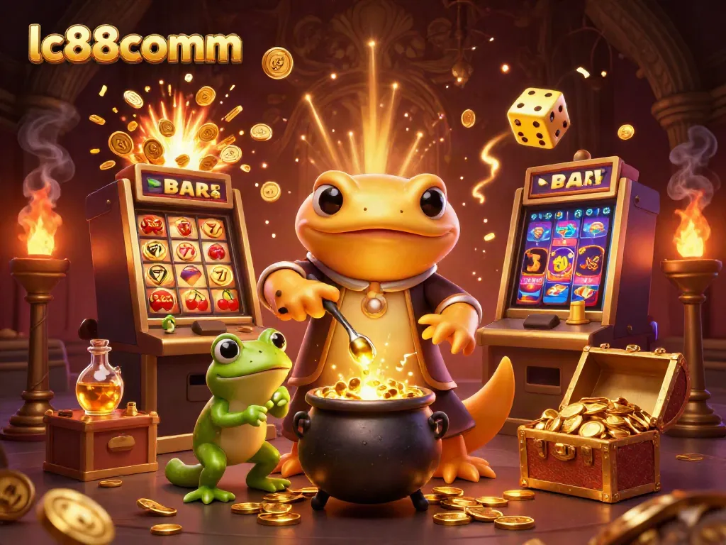 Experience winning gameplay at lc88comm with a dynamic scene of alchemists, gold coins, and exciting casino elements.