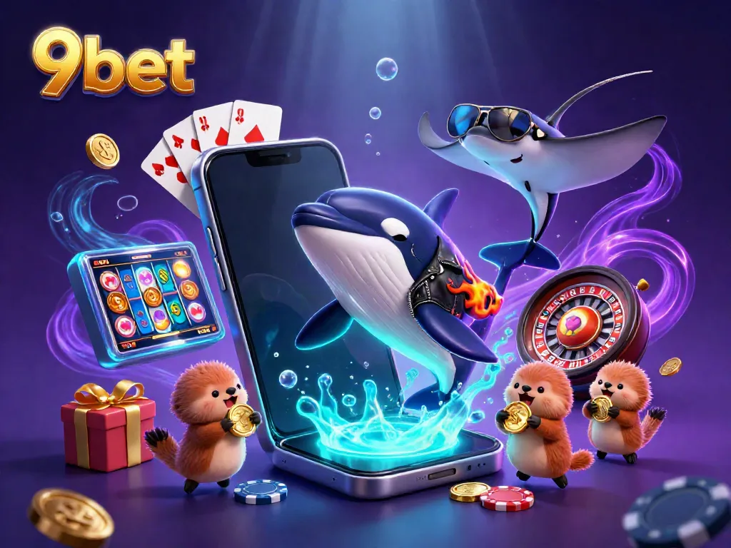 Join the excitement at 9bet with a dynamic 3D casino scene of fun characters and vibrant gaming elements.