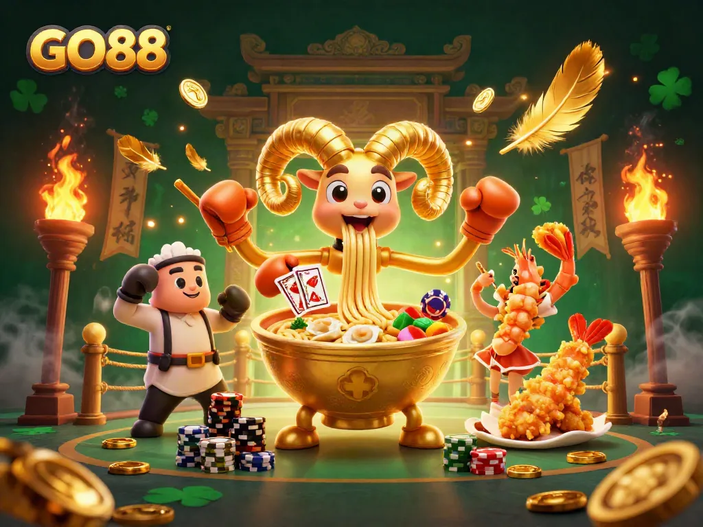 GO88 promotions featuring a vibrant 3D cartoon scene with characters engaged in casino gaming.