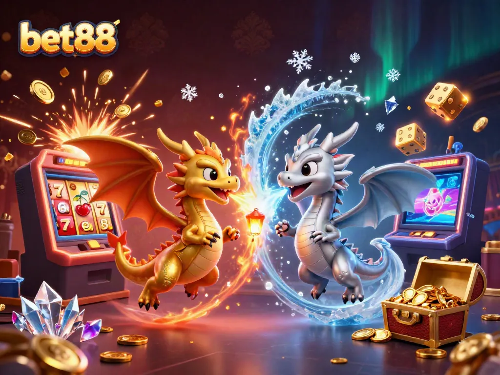 Engage in thrilling gameplay at bet88 amid dynamic 3D fantasy dragons, slot machines, and rich casino symbols.
