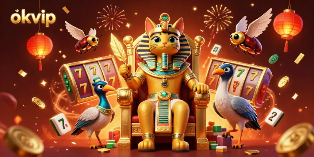 Experience the excitement of okvip with vibrant slot reels and dynamic gambling elements.