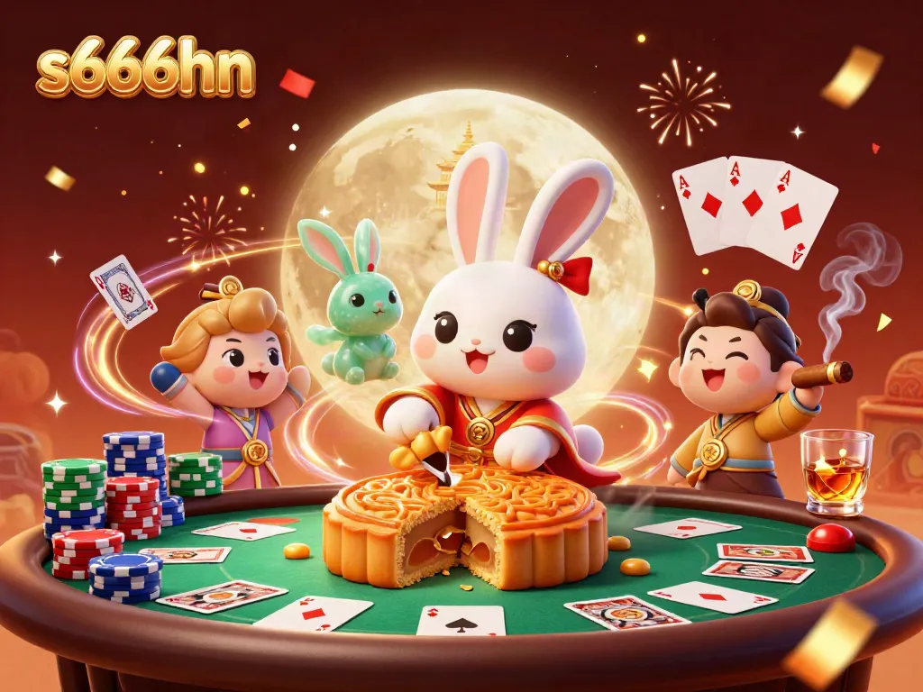 Engage with exciting poker action featuring s666hn amidst moonlit celebrations and golden mooncakes.
