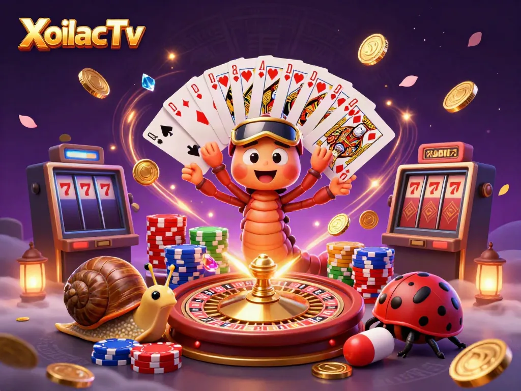 XoilacTv offers an exciting visual of a whimsical dealer and festive casino scene