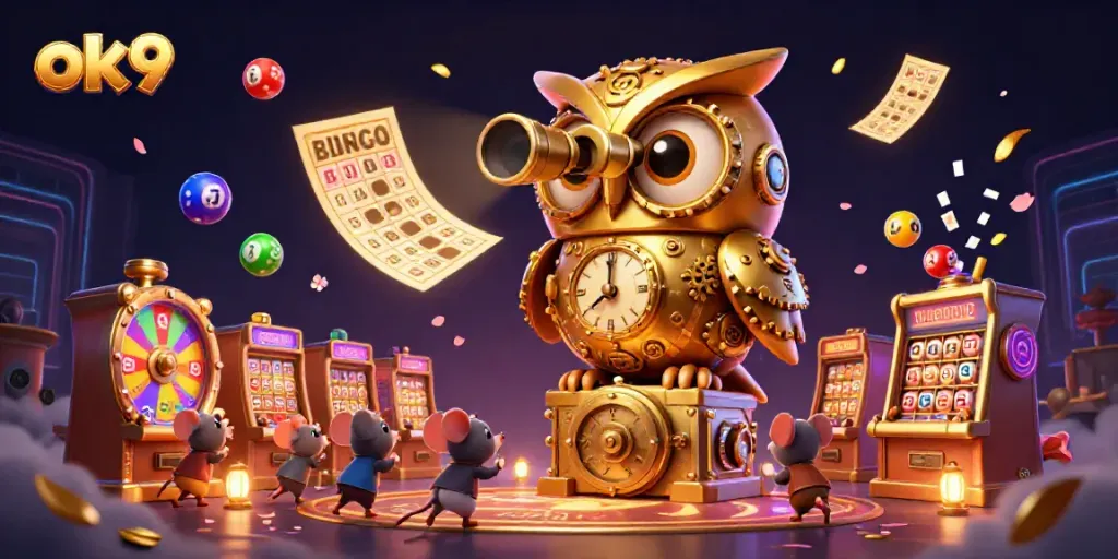 Experience the thrills of casino play with ok9's vibrant 3D illustration of a dynamic gambling scene.