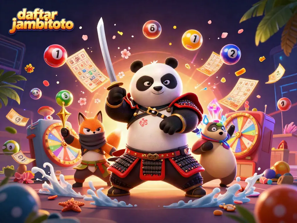 Engage in the excitement of daftar jambitoto with a dynamic scene of a samurai panda and ninja fox.