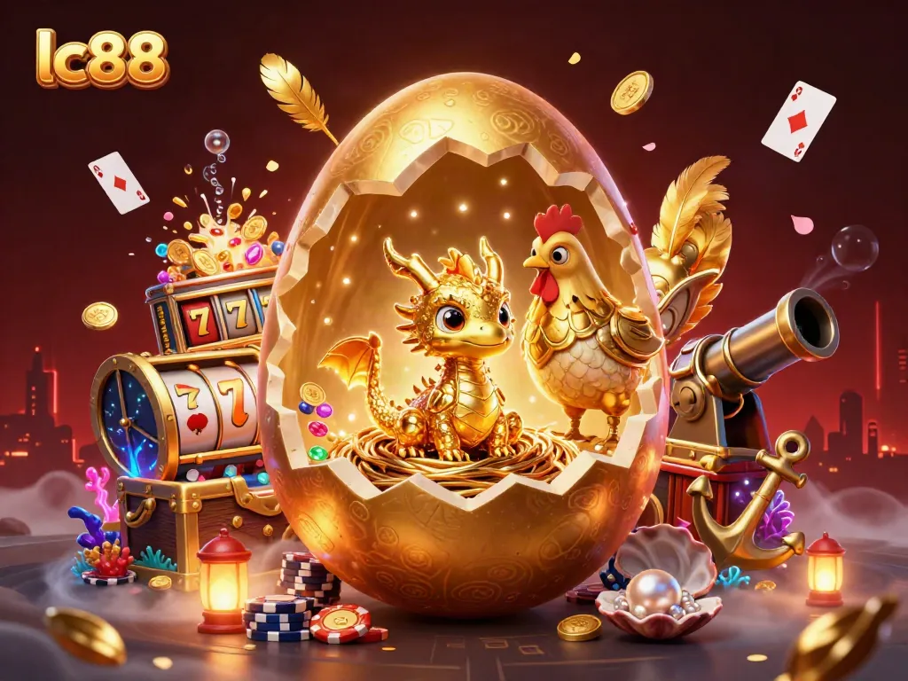 Engage with lively scenes of lc88 casino adventures with golden dragon, poker chips, and slot machines.