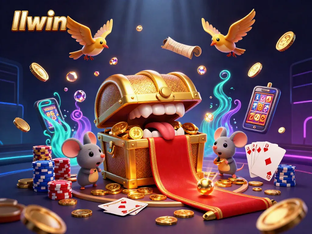 Join the thrill of llwin with a vibrant 3D casino illustration featuring treasure and gaming elements.