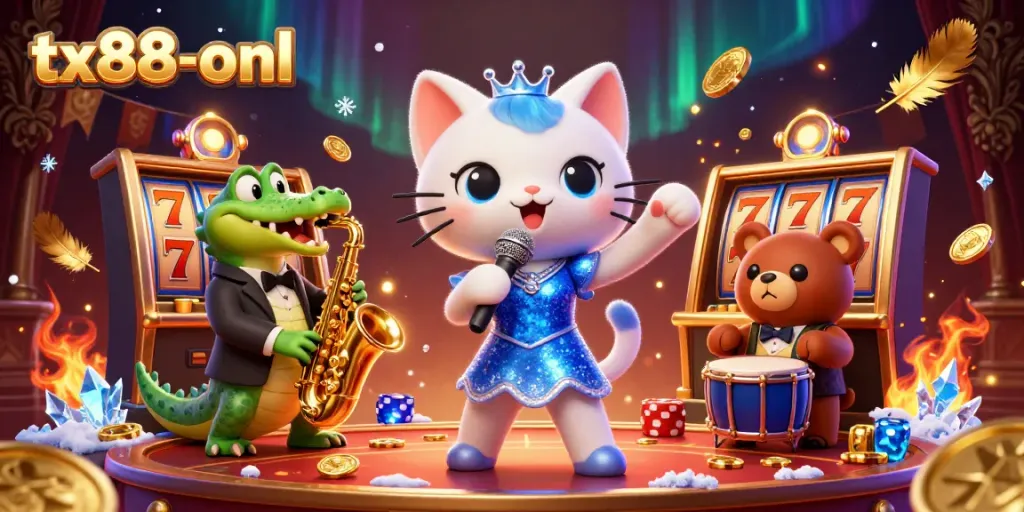 Enjoy thrilling gameplay at tx88-onl with a lively casino scene featuring animated characters.