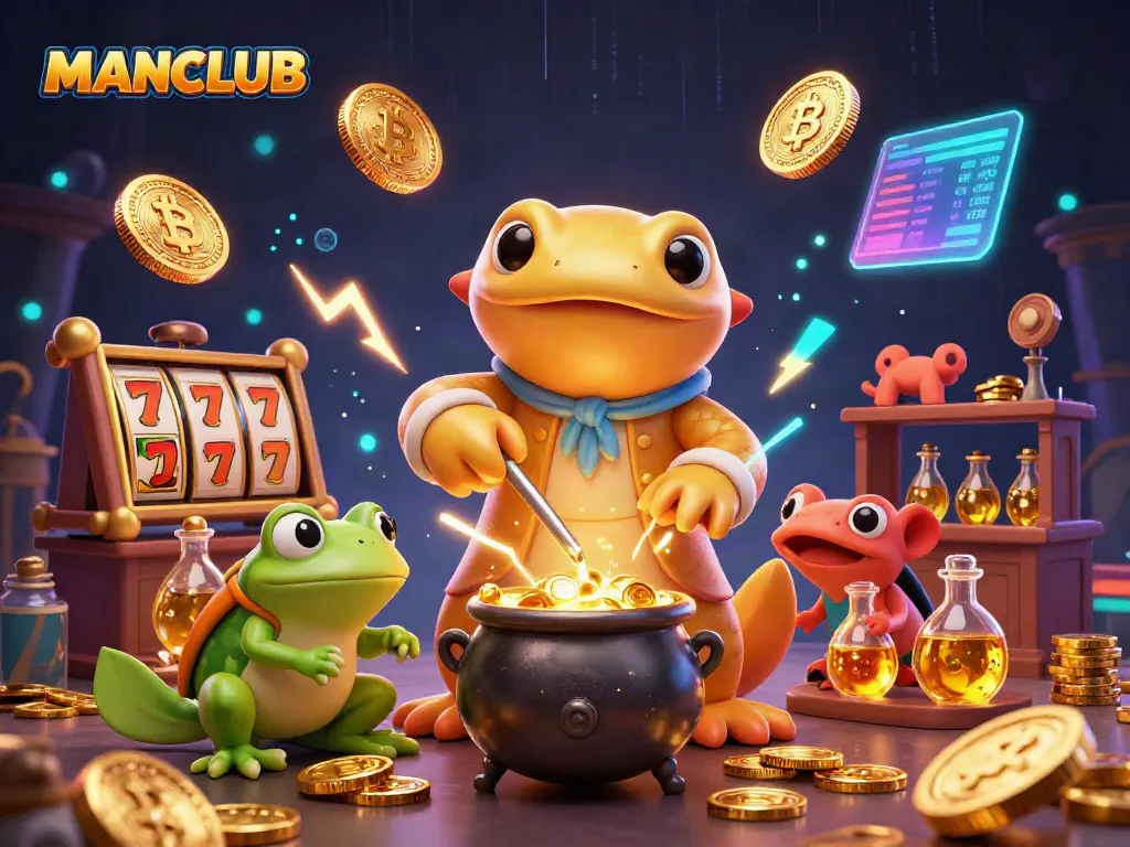 Engage in winning strategies with MANCLUB's captivating gaming experience featuring a golden salamander alchemist.