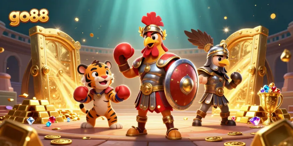 Experience thrilling gaming action with go88 as a gladiator rooster conquers the casino arena.