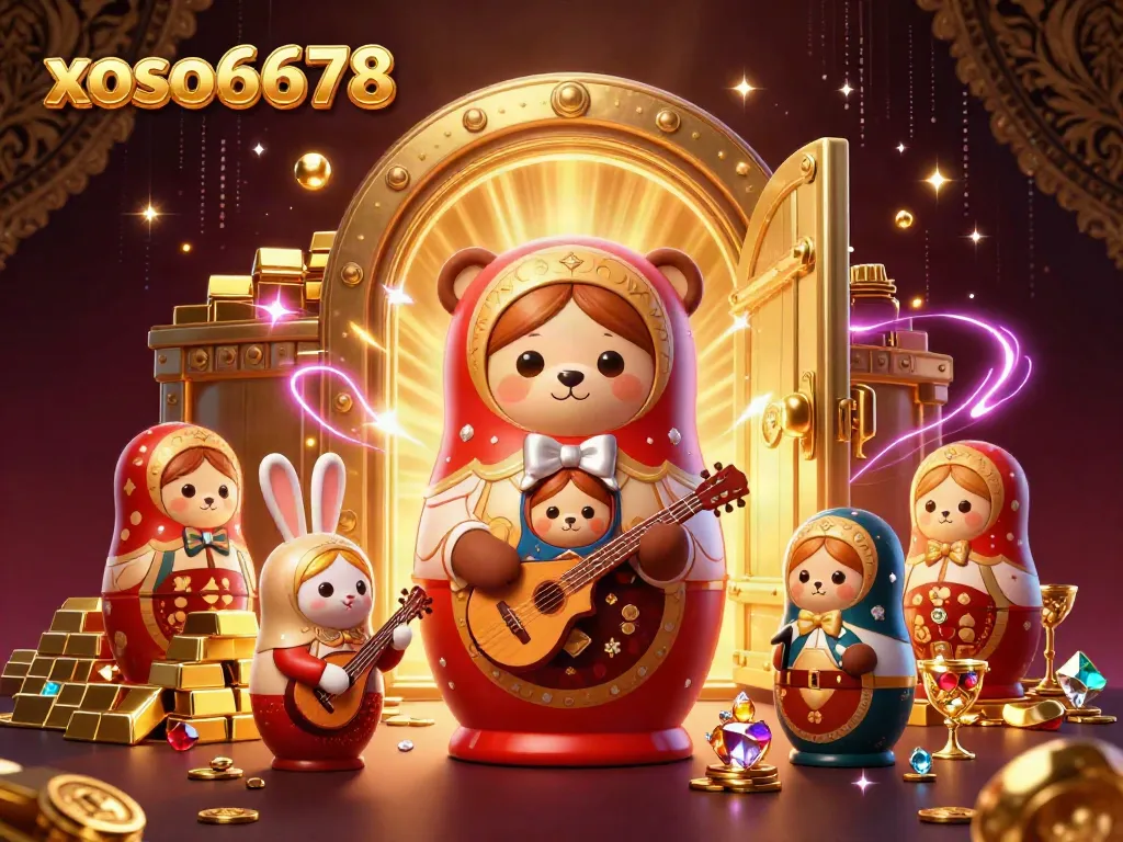 xoso6678 showcases colorful casino adventures with a 3D cartoon bear and gems