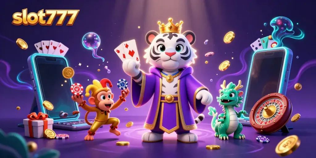 Slot777 menghadirkan mesin slot yang mengagumkan dengan karakter menarik dalam suasana kasino yang meriah.