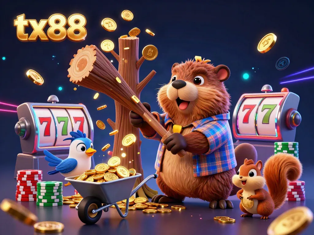 Players enjoy slots and winning coins at tx88 in an animated 3D casino scene.