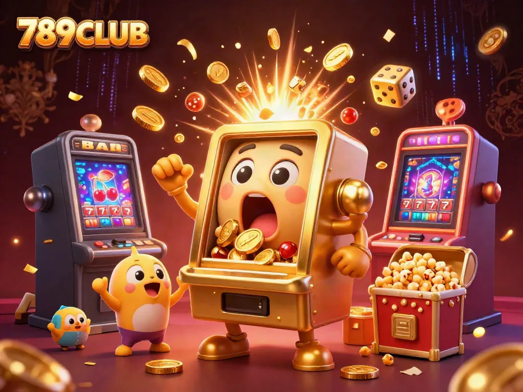 Experience the thrill of 789CLUB as a golden slot machine hits the jackpot in a vibrant casino scene.